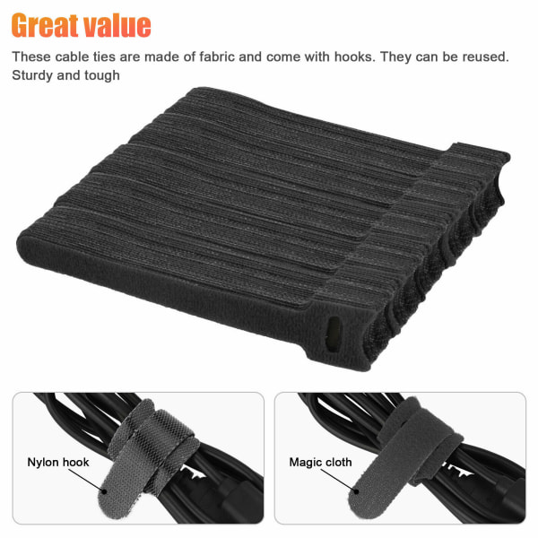 100 st Reusable Kabelband, Kabelband, Svart Scratch Kabel