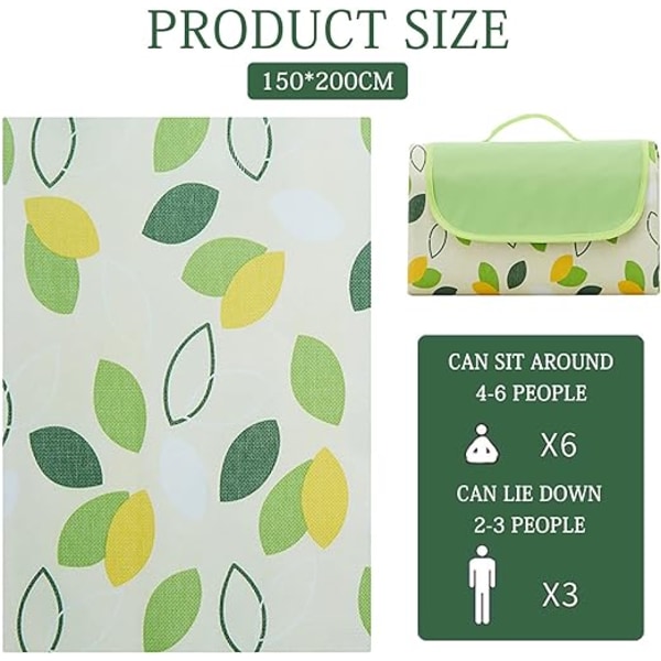 Grønt 150*200 cm picnictæppe, foldbart bærbar udendørs picnic