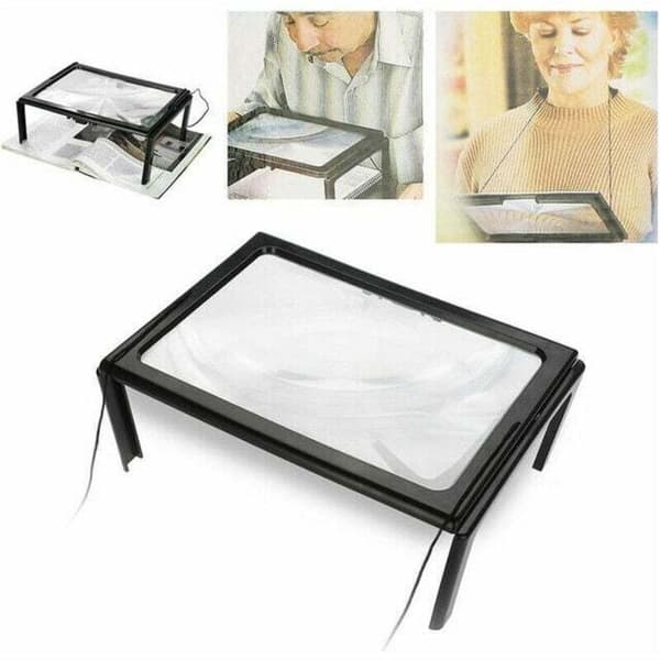LED-luppe, ultra tynd, foldbar avis A4 fuldside forstørrelsesglas