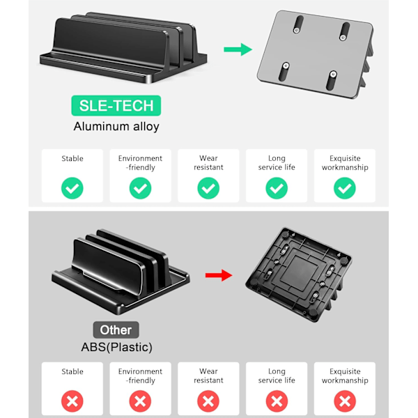 Vertikal bærbar computer stand - SPACEMax justerbar GRIPLock Anti-Tip silikone 4 slots aluminium skrivebordsstativ - dobbelt dock stand - 2 telefonslots passer til op til 17,3” bærbare computere, tablets, telefoner - sort