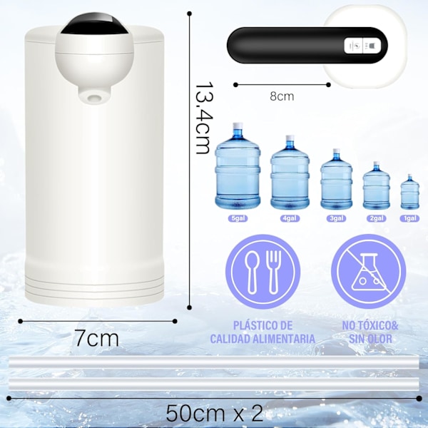 Vattenautomat, Automatisk USB-Laddningsbar Vattenutdelare, Bärbar Vattenpump, Universal Dispenserpumpbrytare