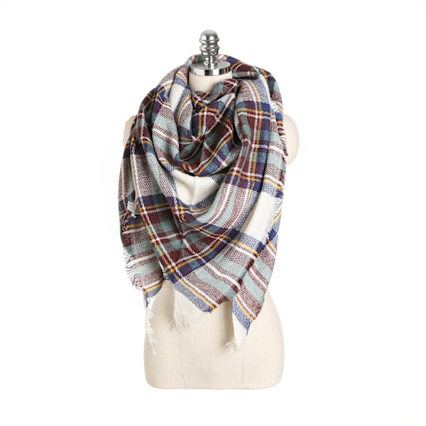 Imitation Cashmere Dubbelsidig Sjal med Sju Färgglada Rutor