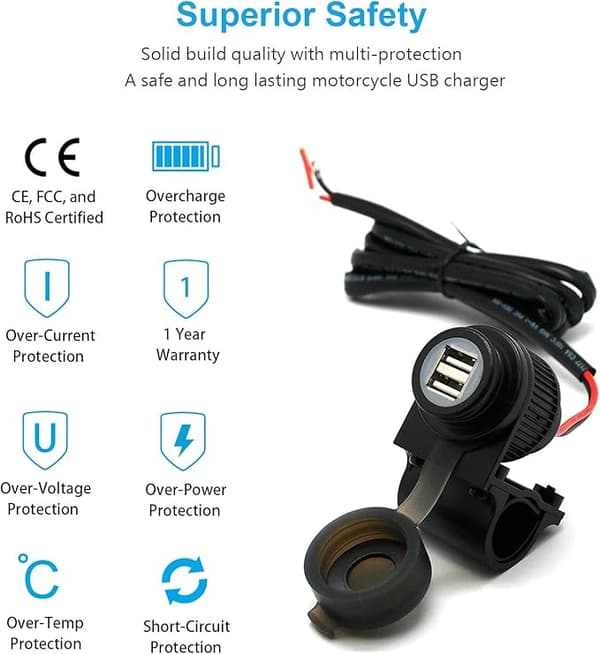 USB-oplader med magnetisk switch til motorcykel 4 amp - forhindrer
