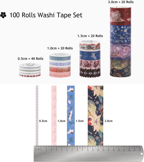 100 Ruller Washi Tape Sæt, Multi-Mønster Washi Tape Klæbebånd