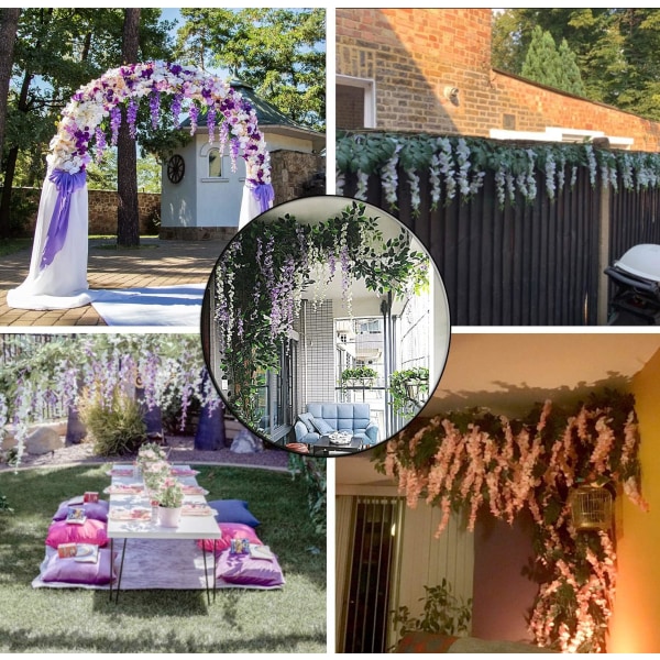 2 stycken (lila) konstgjorda blomsterrankor falsk blåregn hängande