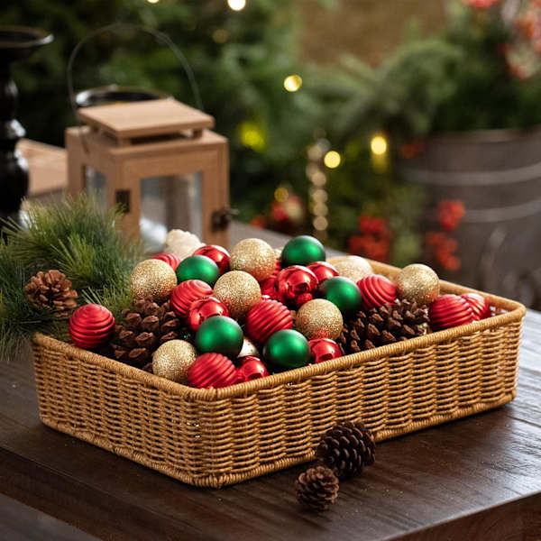 Julepynt Ornamentsett for Høst Halloween Dekor, 24 stk Rød Grønn og Gull Knusebestandig Julekule