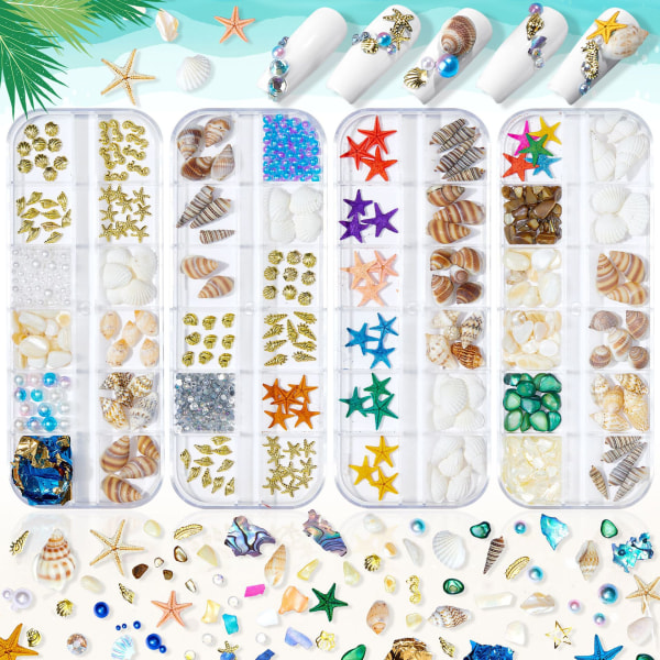 12 Grids Nail Art Rhinestones Tillbehör Ocean Series Natural