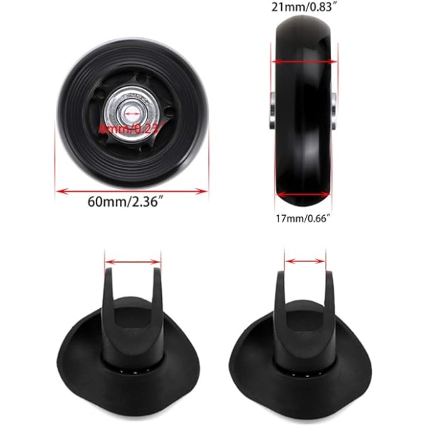 60mm x 18mm Bagasjeromsutskiftingshjul, Gummi Svingbar Hjul