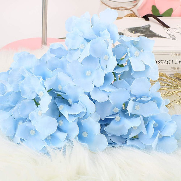 10 stk (Blå) Kunstige Hortensia Blomsterbukett, Enkelt Lang