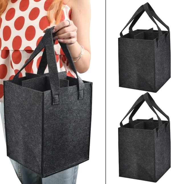 2 kpl huopapullokassi 4 pullolle (harmaa), 16*16*28cm huopapulloteline