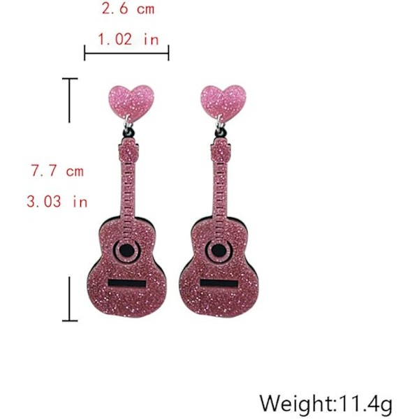 1 Par (Rosa) Akryl Musikk Gitar Hengeøreringer Kjærlighet Hjerte