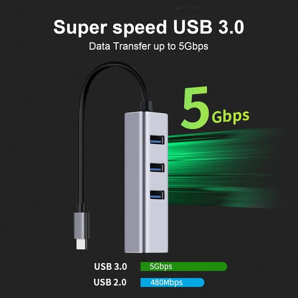 USB-C, 4-ports USB 3.0 USB-C Hub-delare med 1 USB 3.0