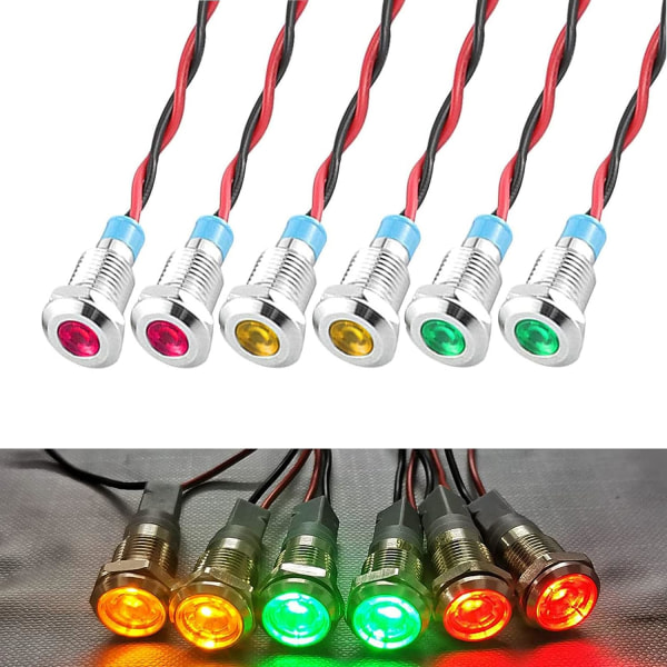 (3 färger) 6st LED-indikatorsats, förkopplade tvåfärgade lysdioder, 8 mm