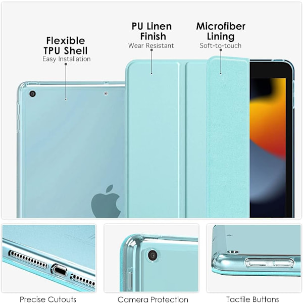 Etui for New iPad 9. generasjon/8. generasjon/7. generasjon (2021/2020/2019), Myk TPU Gjennomsiktig Frostbakside Deksel Slank Skall Beskyttende