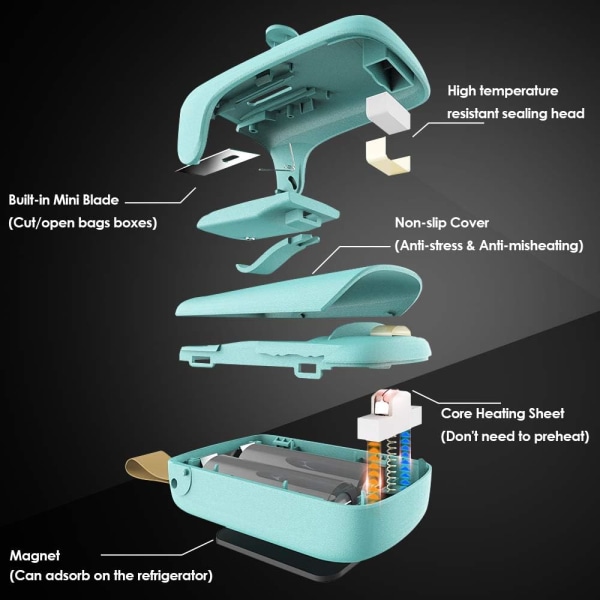 Minisealer, 2 i 1 Minipåseforsegler Poseforsegler Poseforsegler med Kutter