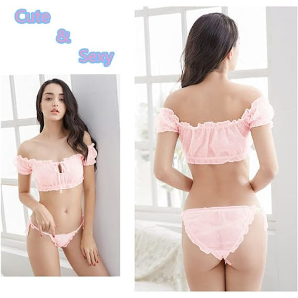 1 Stk. (Pink) Sexy Babydoll Lingeri Sæt til Kvinder, Sød Transparent
