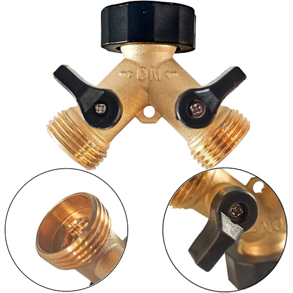 Messinghave Slange Splitter 2 Vejs, 3/4 Tommer Slangeforbindelse Hane Splitter, Slange Y Splitter, Slangehane Adapter 2 Ventiler med Ekstra Gummiskiver (1)