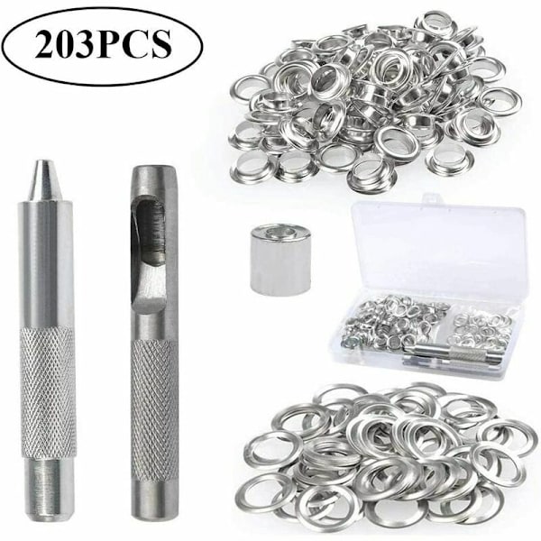 Reikäleikkurin sarja, 100 sarjaa reikäleikkureita 12 mm:n reikäleikkureita, pressukorjaussarja, jossa on 3 kpl reikäleikkurin silmätyökalua reikäleikkurin sarja pressulle, kankaalle, verhoille ja valmistukseen