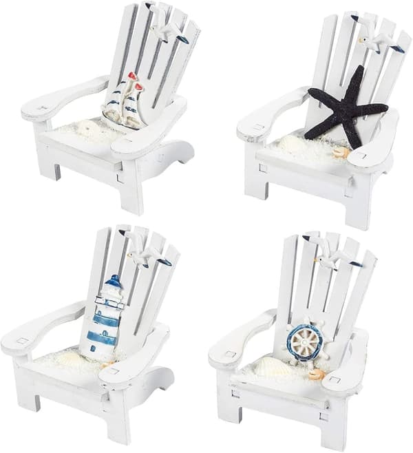 Set med 4 Mini Adirondack Strandstol Dekorationer för Kust