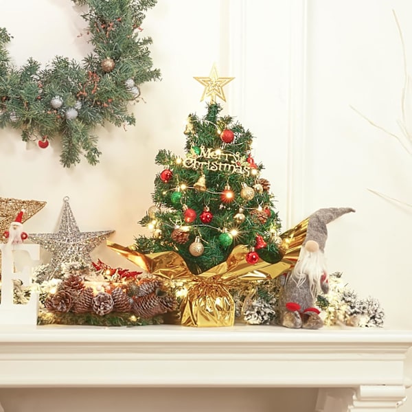 20\" Mini Julgran Set Liten Julgran Bordsgran Konstgjord Julgran med Stjärna Topp