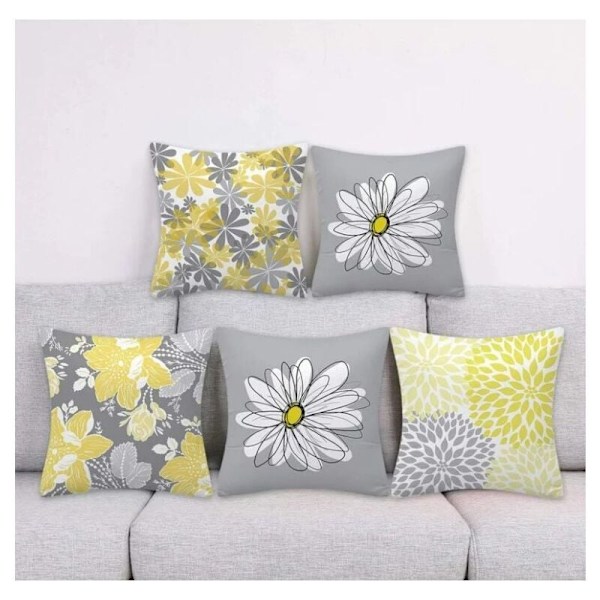 Set med 4 putetrekk, blomsterputetrekk for sofa hjem stue R