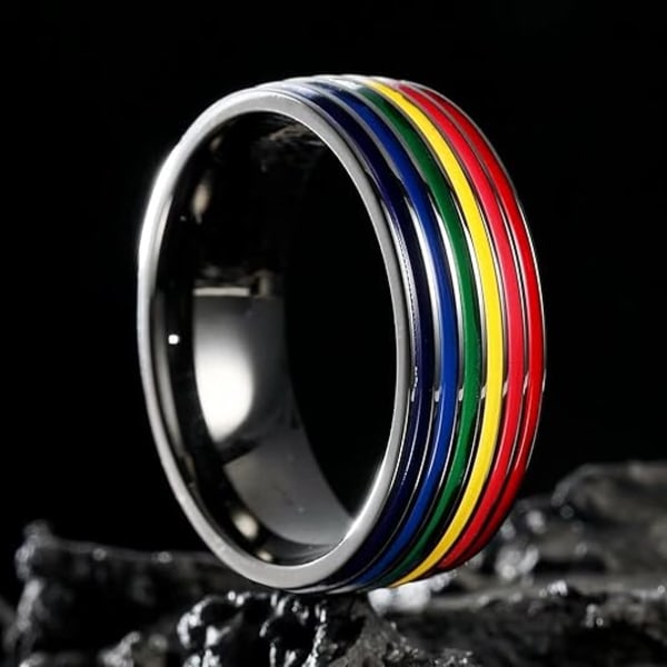 Pride Regnbue Fidget Ringe - Kærlighed er Kærlighed Bryllupsring til Mænd, 8mm Bryllupsring med Regnbue Mønster Sort/Sølv/Guld