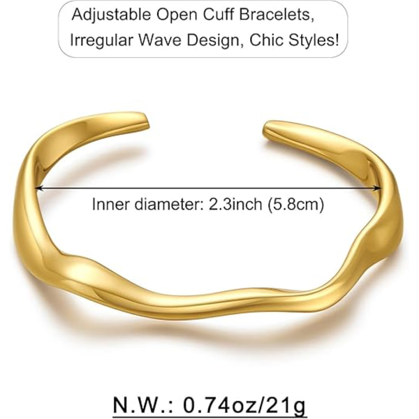 Tårar Guld Manschett Armband för Kvinnor Justerbar 18K Guldpläterad