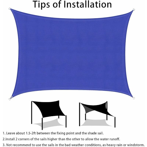 Rektangulär solsegel 2x2 meter, Vattentät UV-skydd Markis