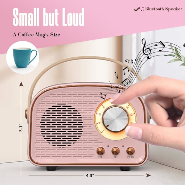 Retro Bluetooth-kaiutin, söpö minikaiutin, kannettava langaton kaiutin TWS:llä kotiin, ulkoiluun, matkalle, kirjahyllylle
