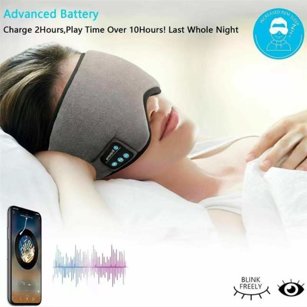Bluetooth øyemaske med hodesett, sovemaske, sovehodetelefoner,