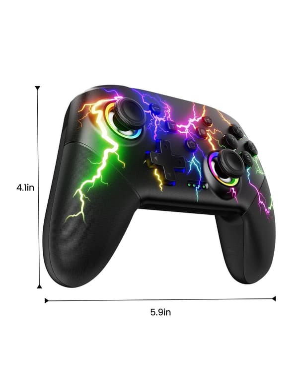 Switch Controllere Kompatible med Switch/Lite/OLED/Windows, 1000 mAh Programmerbar RGB Flash LED, Trådløs Pro Controller med One Key Pairing Vibration