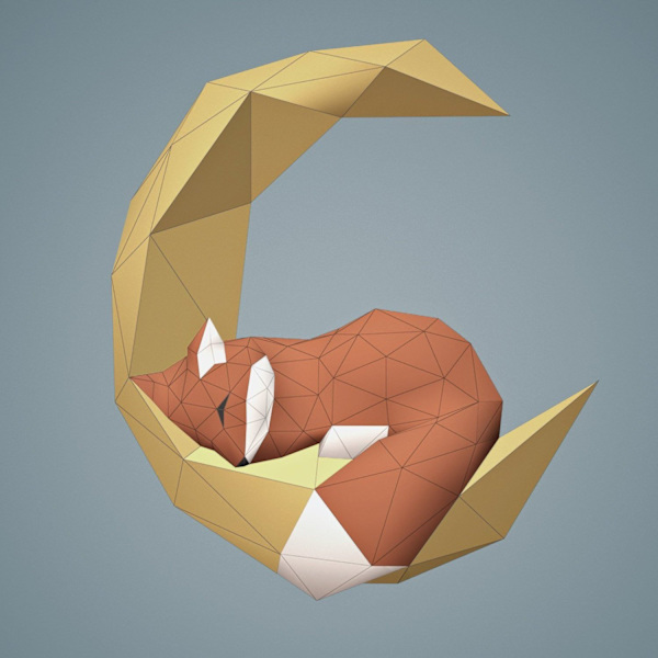 1 kpl Origami-seinäkoriste Kettu Paper Trophy DIY Papercraft 3D-seinä