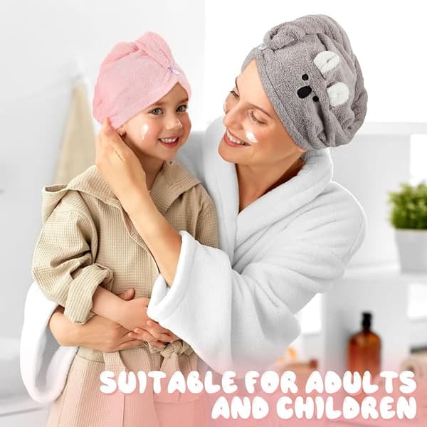 2 Mikrofiber Hårhåndklæder (Pink, Grå), Absorberende Taske til