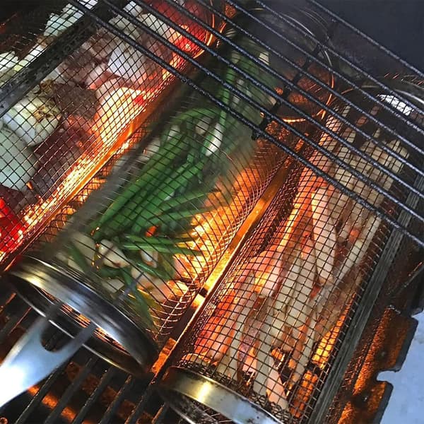1 rullende grillkurv i rustfritt stål