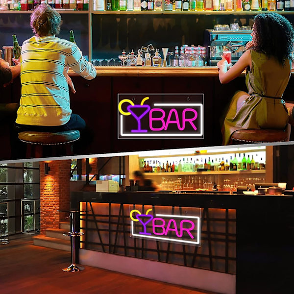 Neon LED Dekoration, BAR Ljusskylt (Röd Vit), 42×22×2CM Neonljus Bar