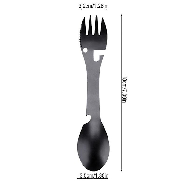 2-pack multifunktionell rostfri stål gaffel sked, 5-i-1 spork campingbestick, lämplig för camping, resor, vandring