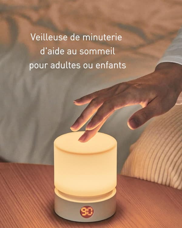 Hvid Natlys med Timer, Lille Bordlampe, LED