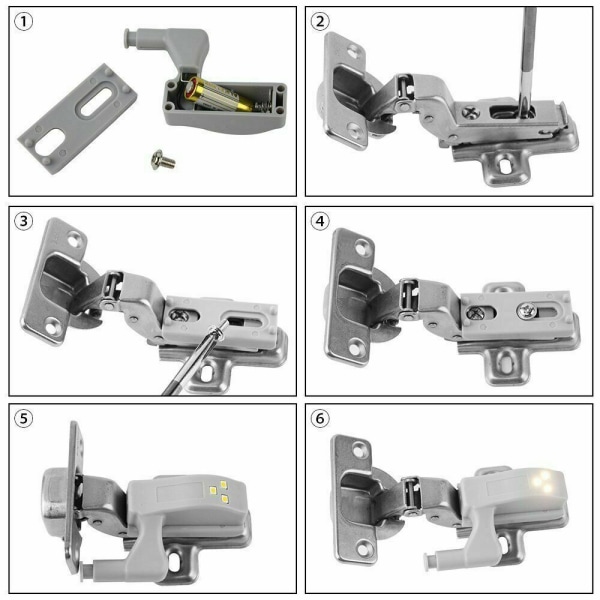 10 stk hengsel LED-lys, skap, kjøkkendør, garderobe,