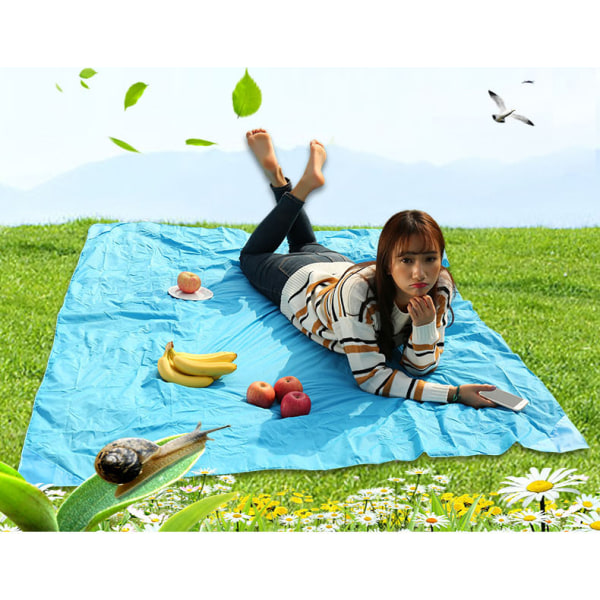 Mini Pocket Picnic Blanket (Blue), Portable Beach Mat, Machine