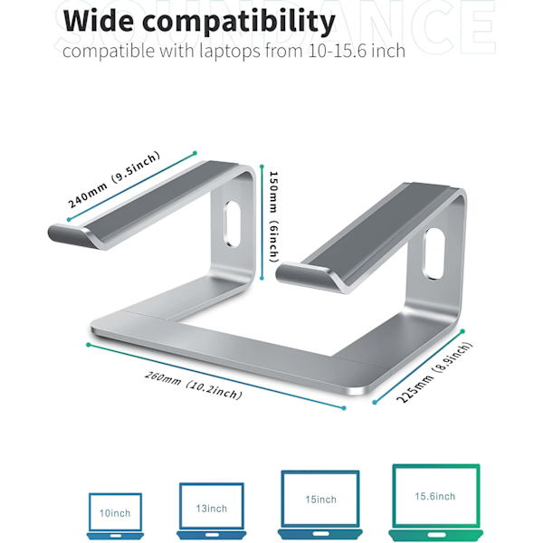 Aluminium Laptopställ för Skrivbord Kompatibelt med Mac MacBook Pro Air Apple Notebook, Bärbar Hållare Ergonomisk Höjare