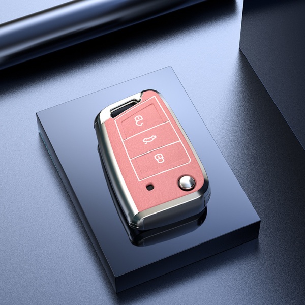 Rosa färgknappar Nyckelskal, lämplig för Volkswagen-nycklar,