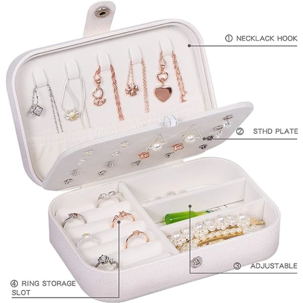 White 16 x 11 x 5 cm Jewelry Box, Travel Jewelry Organizer for