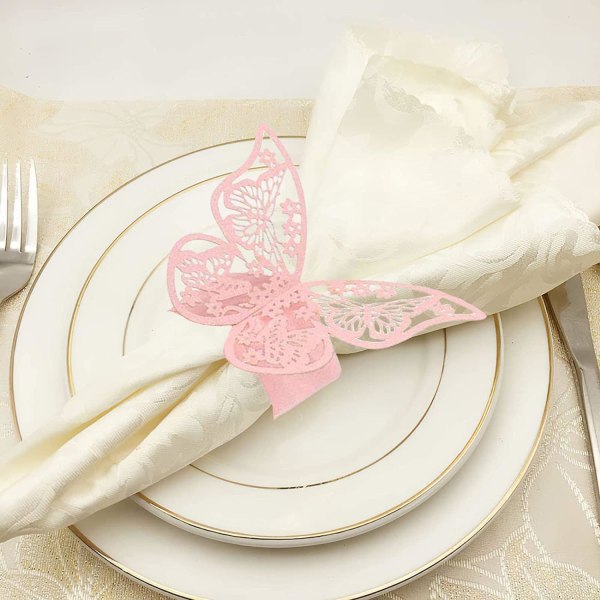 40 stk. Rose Laser Udhulede Butterfly Servietringe Reflekterende