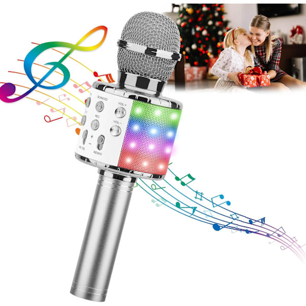 Karaoke-mikrofon, 4-i-1 trådlös mikrofon med LED-lampor Ha