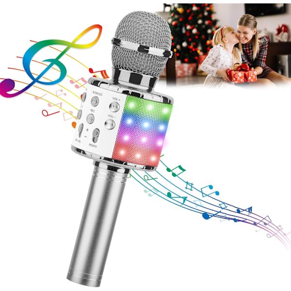 Karaoke-mikrofoni, 4-in-1 langaton mikrofoni LED-valoilla