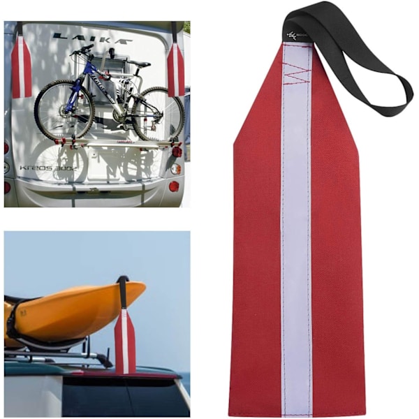 Sikkerhedsslæbeflag med strop, 4 stk. (Rød med refleksstribe) til kajak, båd, cykel, campingvogn, lastbil