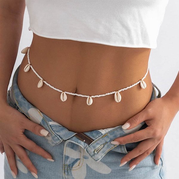 1 stk (gull) Flovel Boho Perlekjede for magen Skallbelte