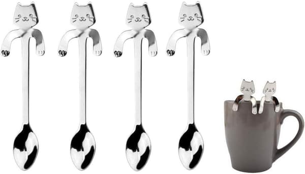 Dessertsskedar i rostfritt stål, 4-pack Söt kattform
