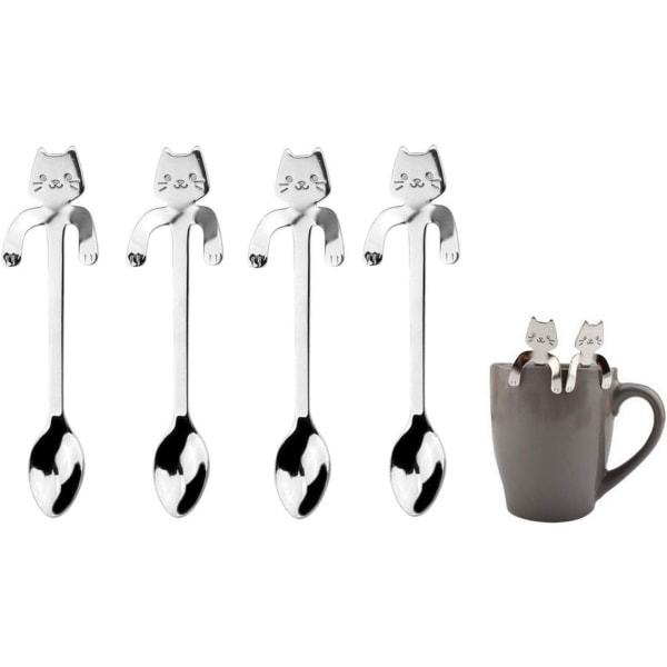 Stainless Steel Dessert Spoon, 4 Pcs Kit Cute Cat Shaped