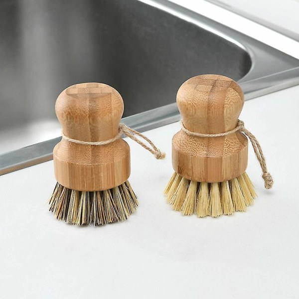 Bambus oppvaskbørste for kjøkkenvask, naturlig trevaskebørste, sisalbustbørste for husholdningsrengjøring støpejernsbørste gryter